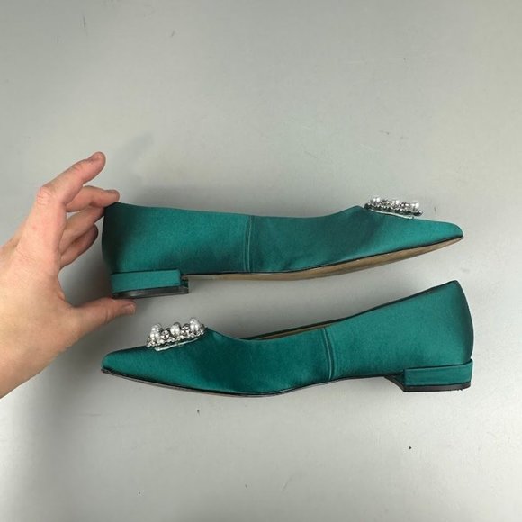 J. Crew Factory Crystal-embellished Pointed-toe Flats in Green - Picture 4 of 6